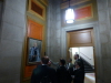 Examining a portrait of Michael Sovern, President of Columbia 1980 - 1993