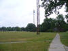Old light towers at a baseball field at 