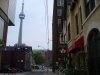 View outside of our Hostel, the Canadiana Backpackers. In the distance, the CN Tower